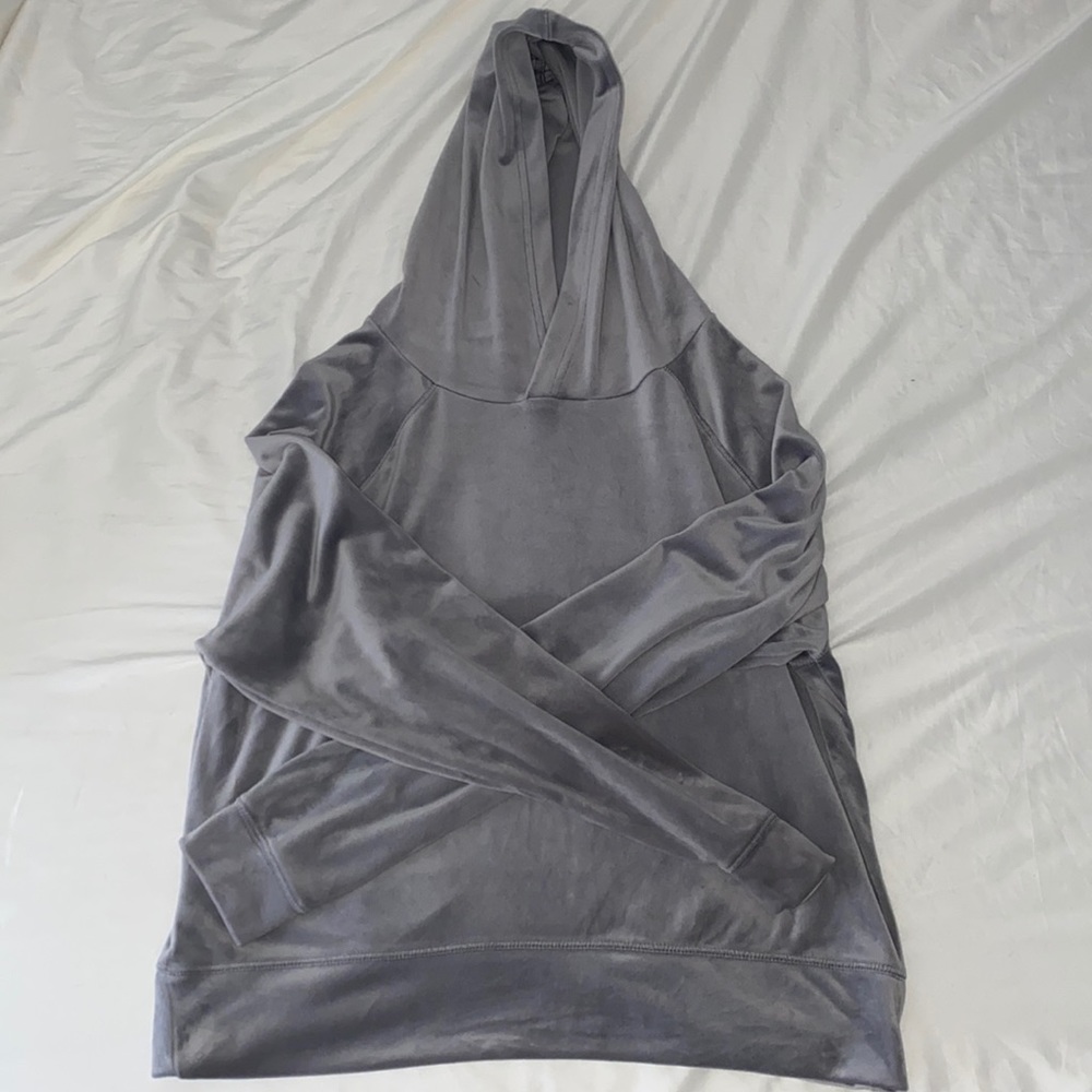 Girls Grey Velvet Hoodie
